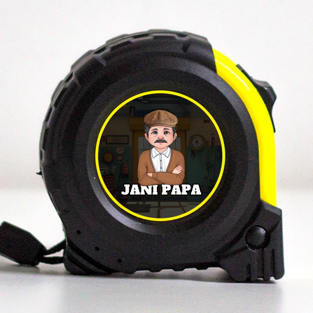 Egyedi mérőszalag szerkeszthető nagypapa karakterrel