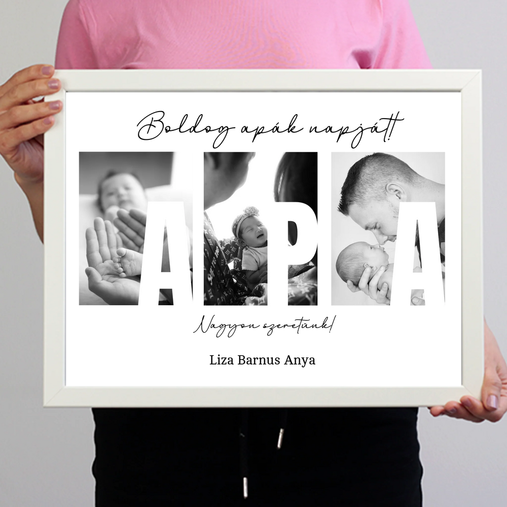 Ajándék Apáknak - Egyedi képes Apa szeretünk falikép