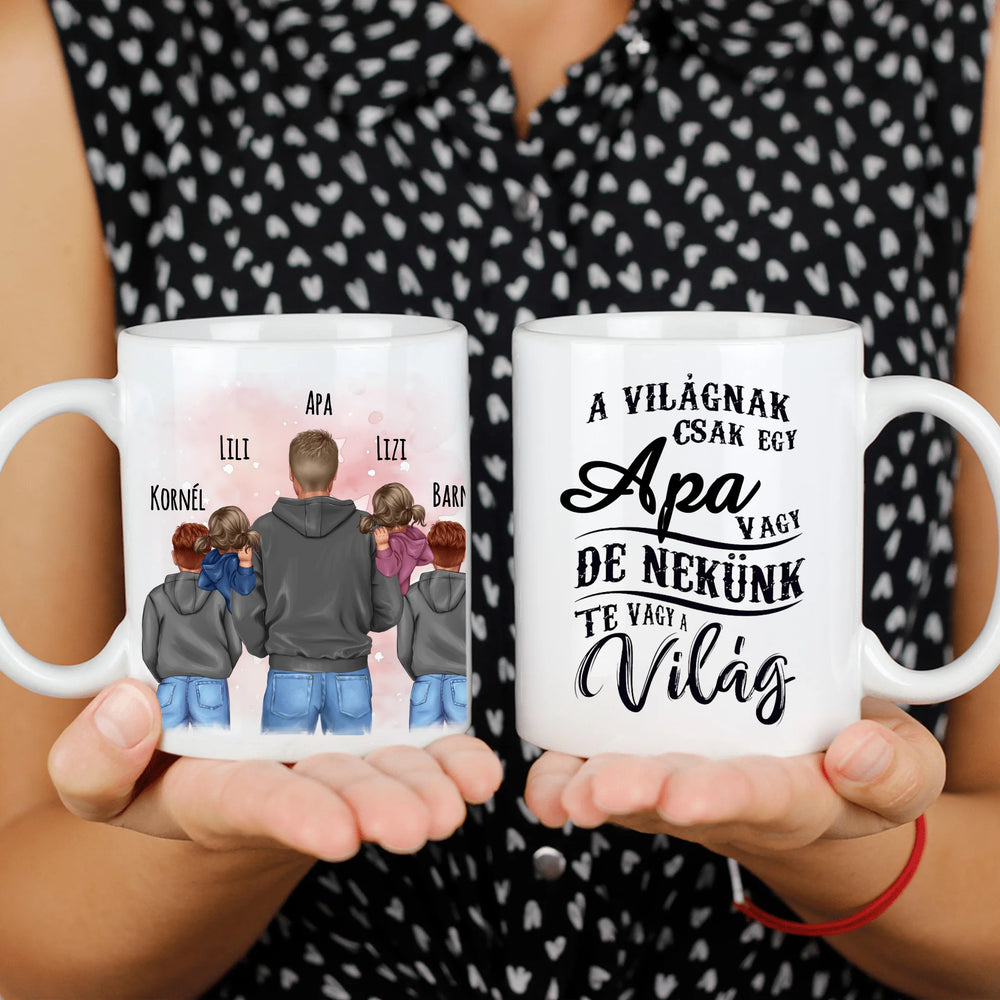 Ajándék Apáknak - Apa a mi hősünk szerkeszthető karakteres egyedi bögre