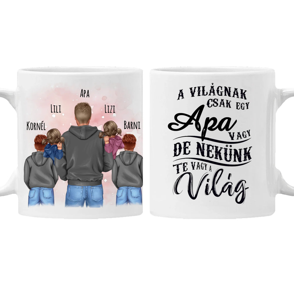 Ajándék Apáknak - Apa a mi hősünk szerkeszthető karakteres egyedi bögre