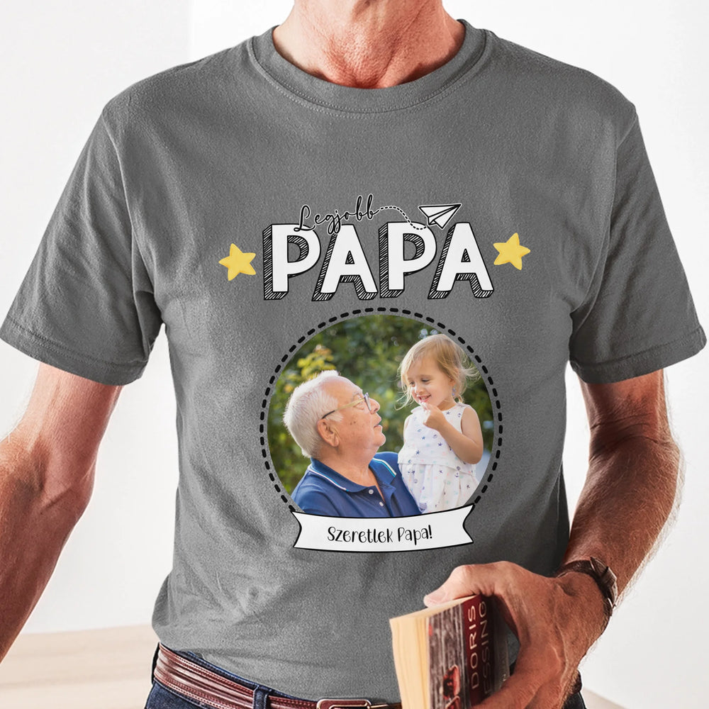 Legjobb Papa póló - Egyedi fényképes, szerkeszthető feliratos póló