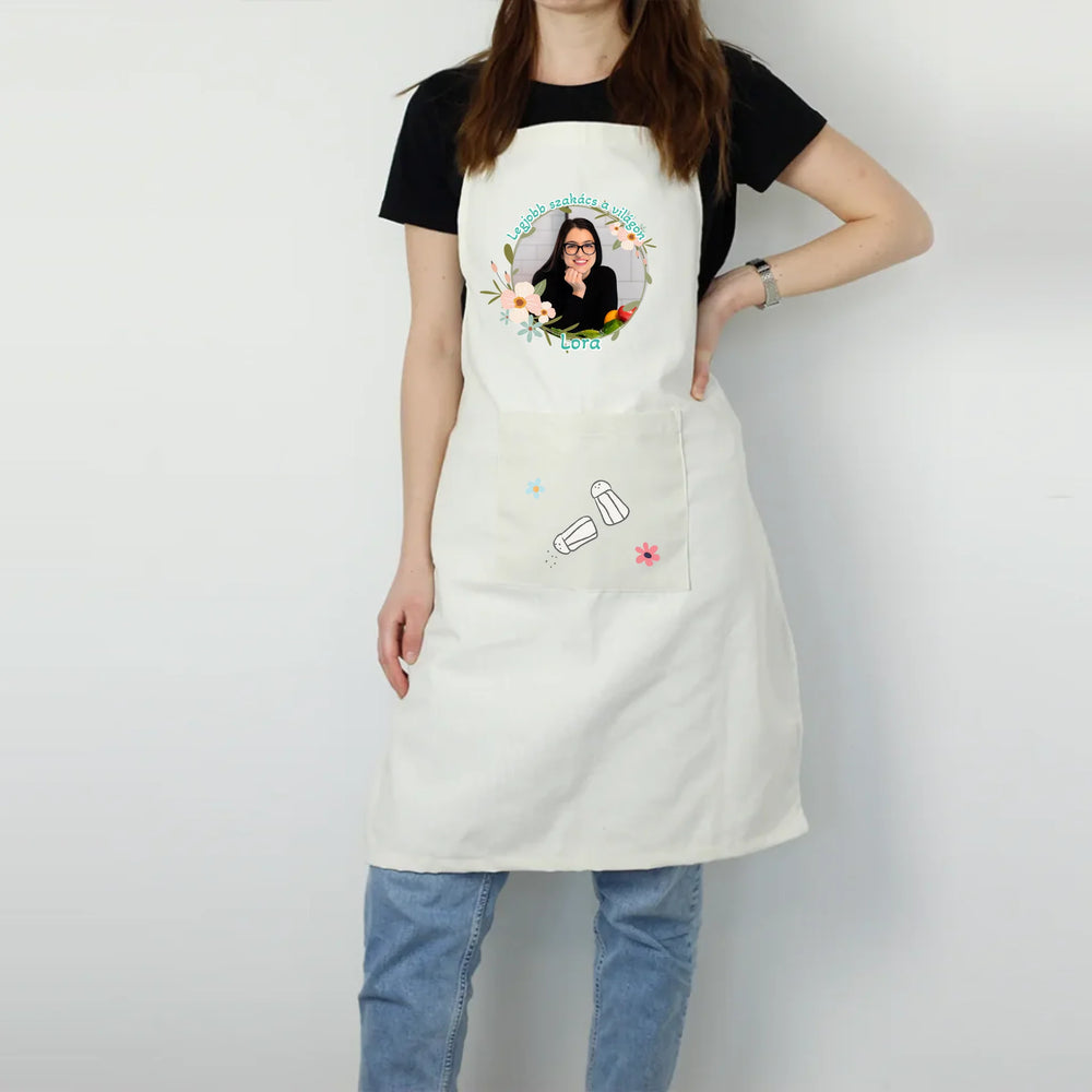 Egyedi képes virágmintás kötény nőknek választható mintával