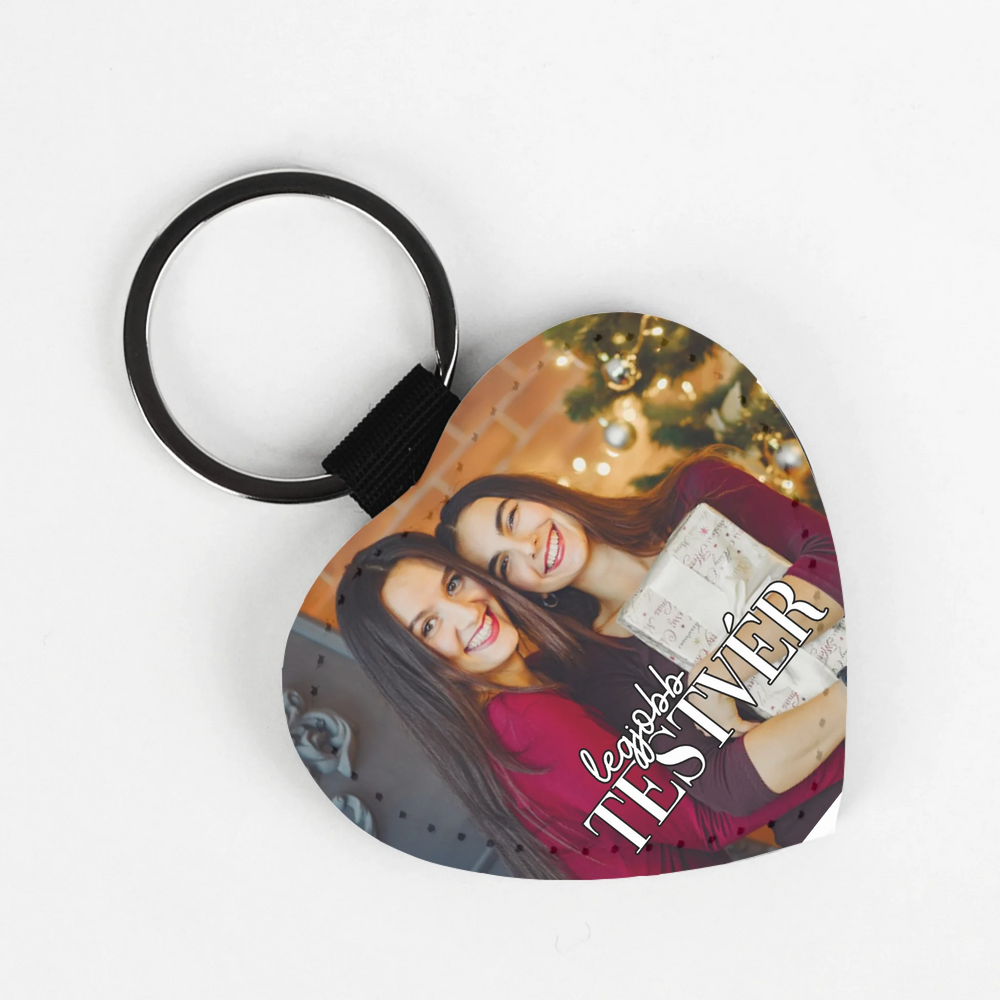 Egyedi képes szív bőr kulcstartó Testvéreknek