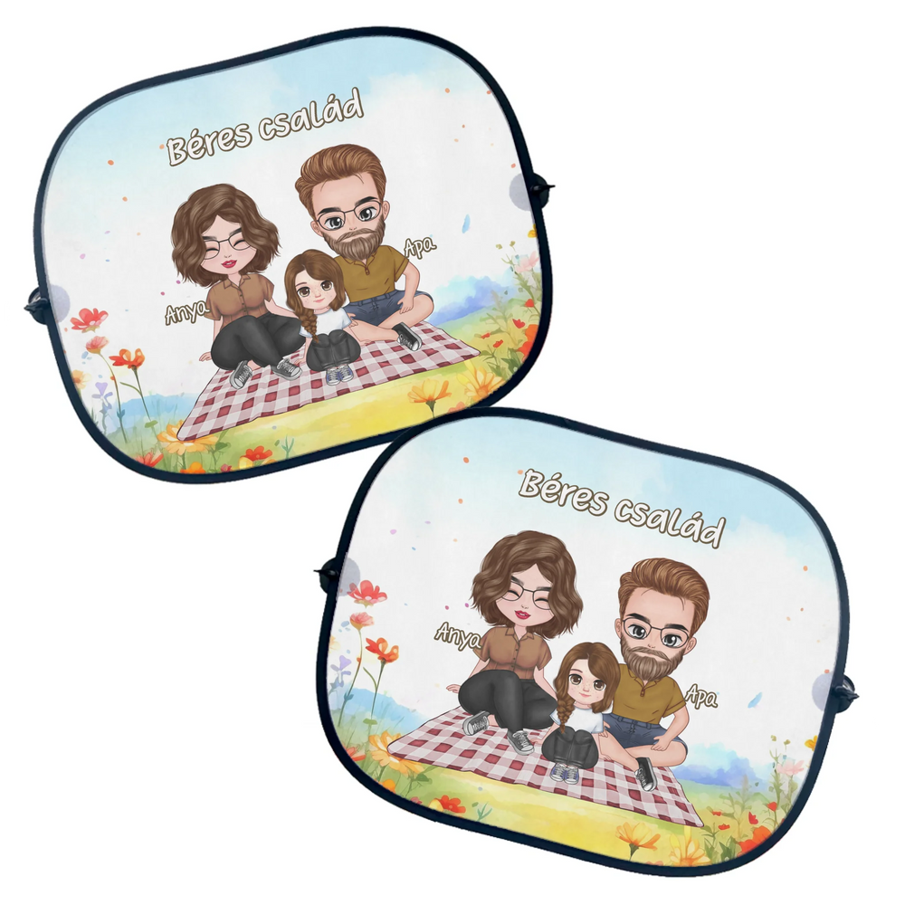 Szerkeszthető karakteres napellenző családoknak egyedi névvel