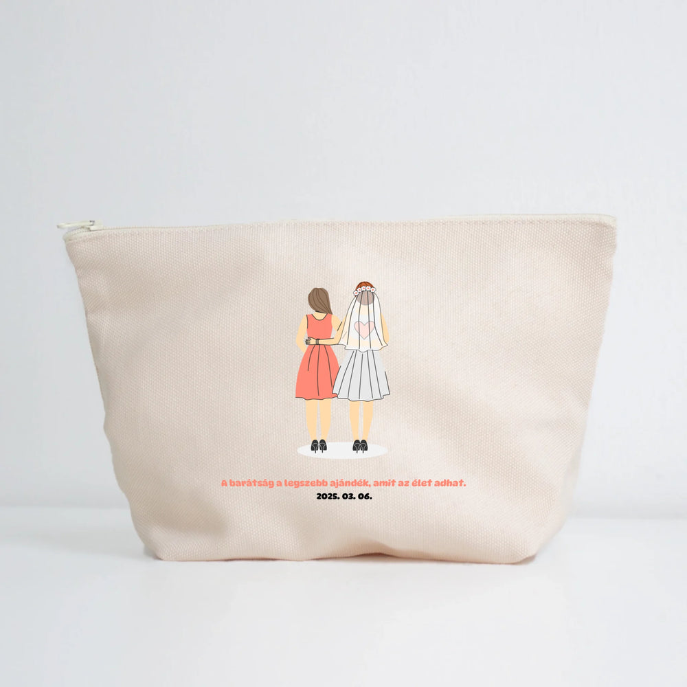 Koszorúlányok menyasszonnyal neszeszer saját felirattal