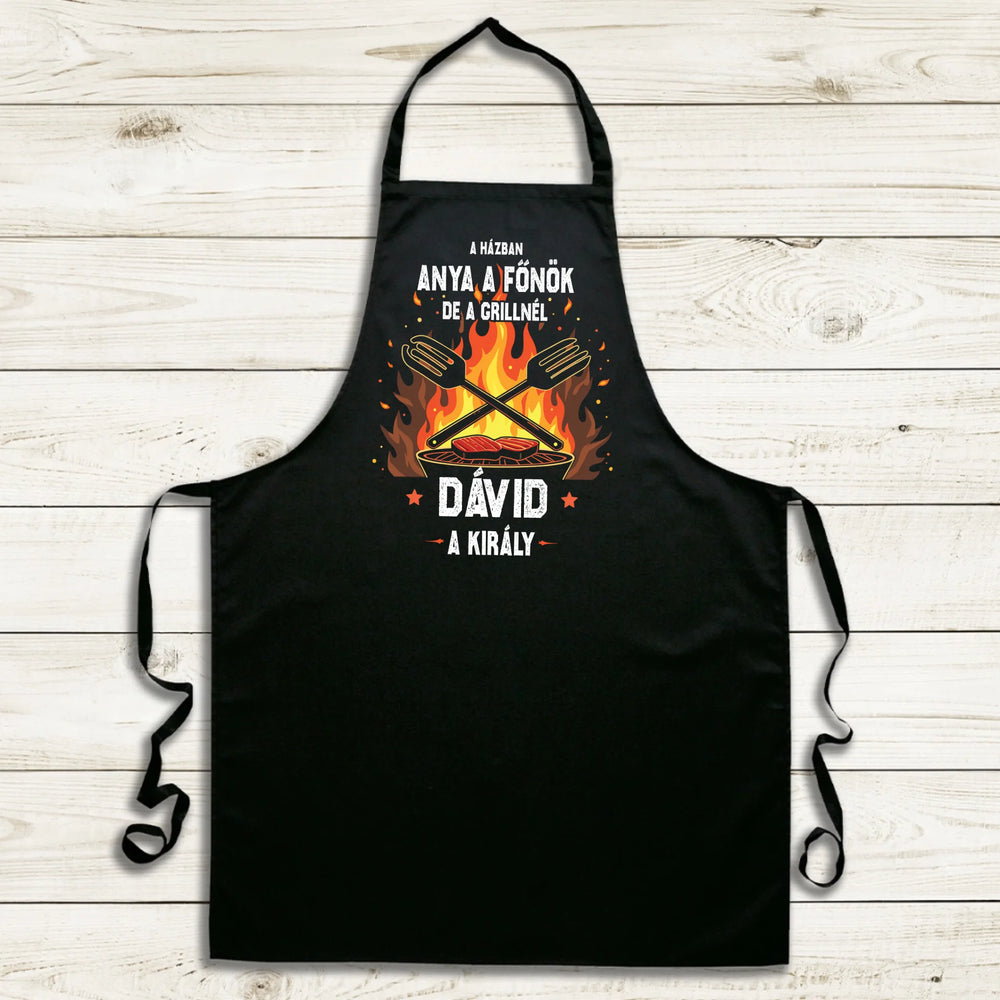 A grill királya - egyedi neves fekete kötény