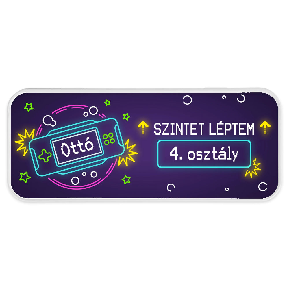 Egyedi ajándék gyerekeknek - Szintet léptem gamer tolltartó névvel