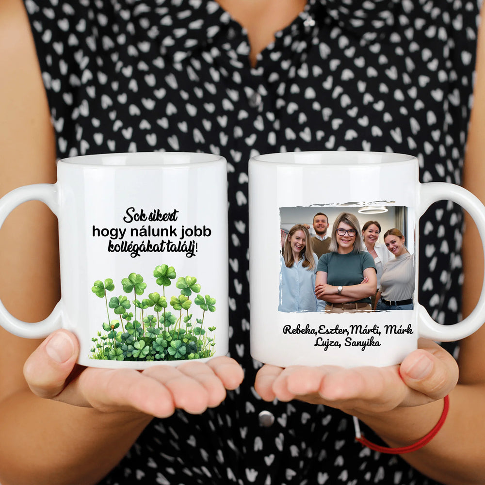 Egyedi képes bögre - búcsúajándék munkatársaknak szerkeszthető felirattal