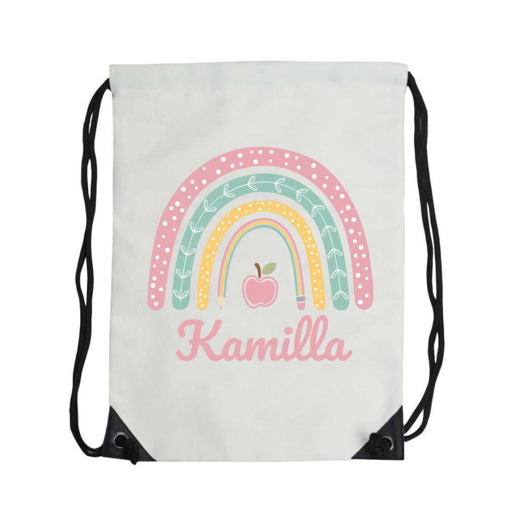 Egyedi ajándék gyerekeknek - szivárvány sulis tornazsák névvel