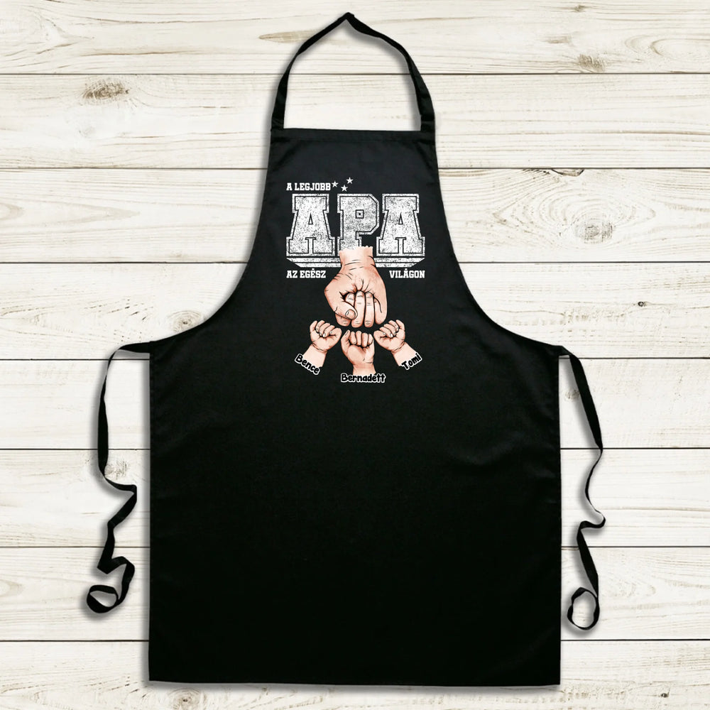 Ajándék Apáknak - Személyre szabható A legjobb Apa fekete kötény