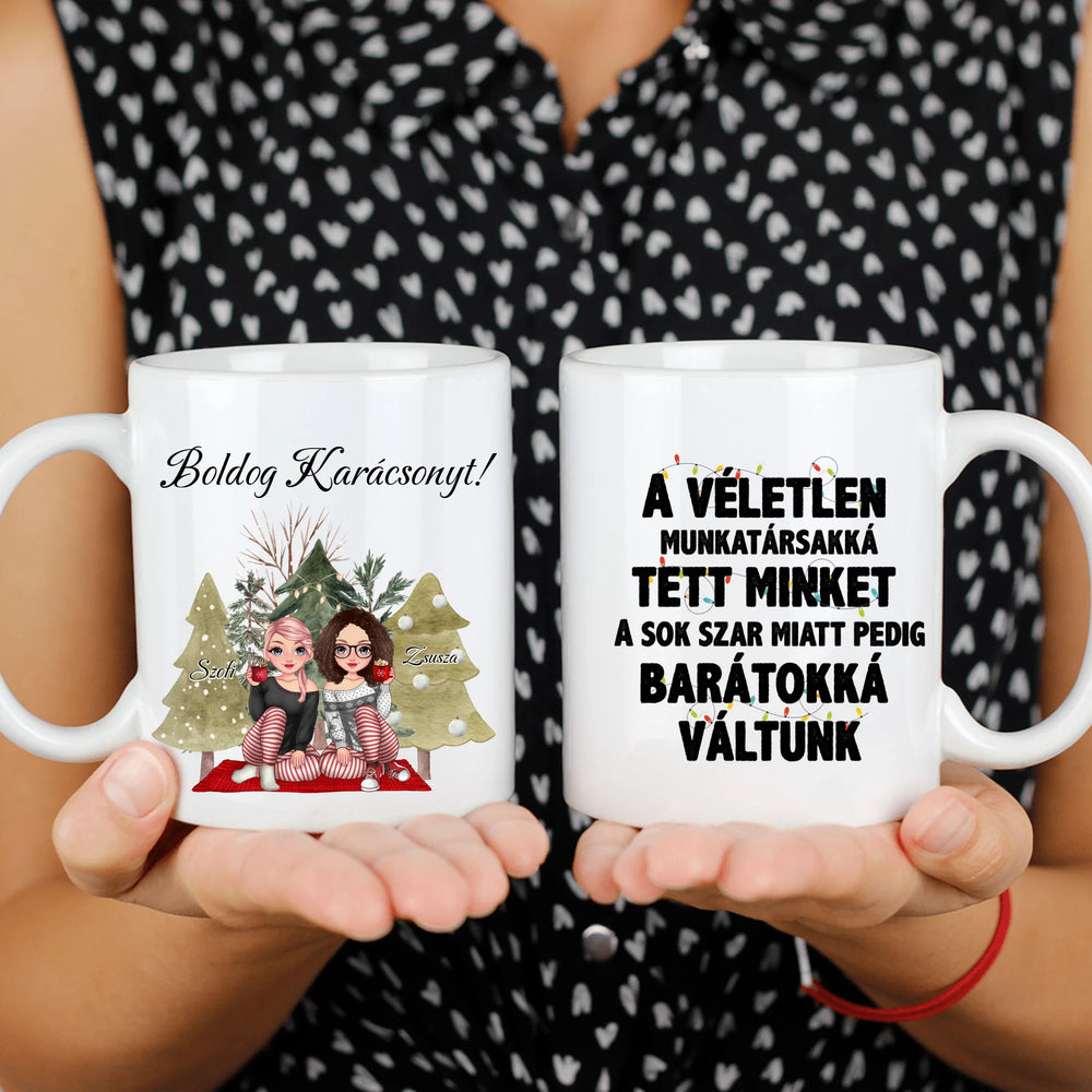 Szerkeszthető karakteres bögre munkatársaknak egyedi felirattal