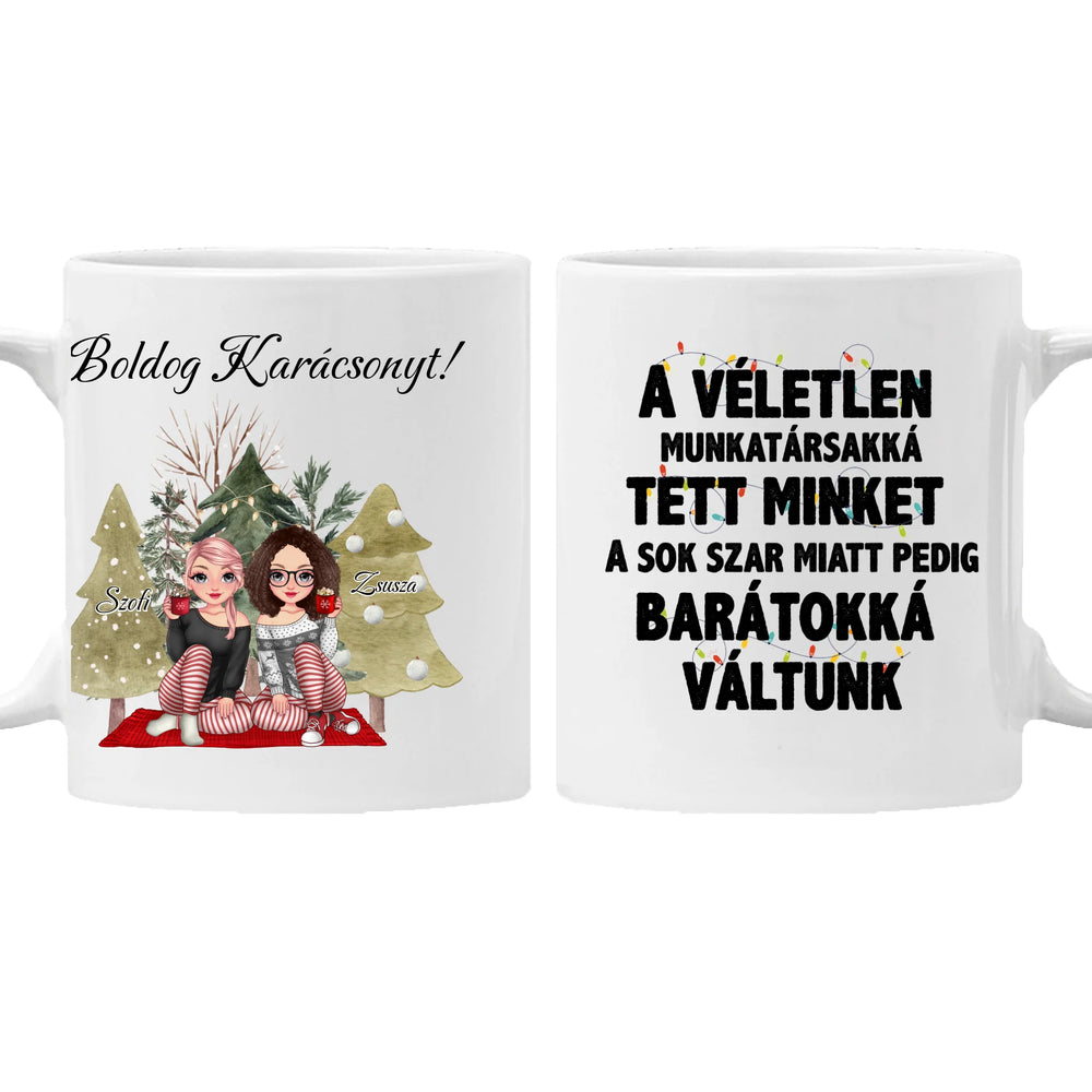 Szerkeszthető karakteres bögre munkatársaknak egyedi felirattal