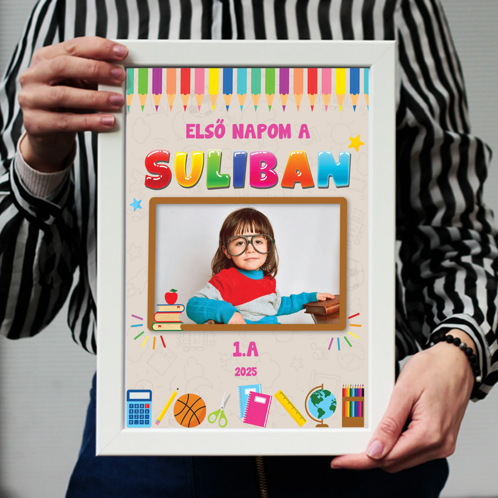 Első napom falikép - egyedi iskolakezdési ajándék saját fotóval, felirattal