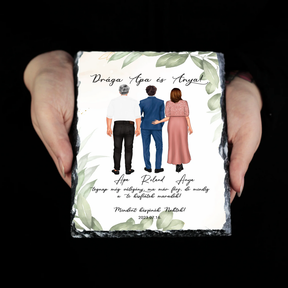 Szerkeszthető karakteres esküvői köszönőajándék szülőknek - fiútól
