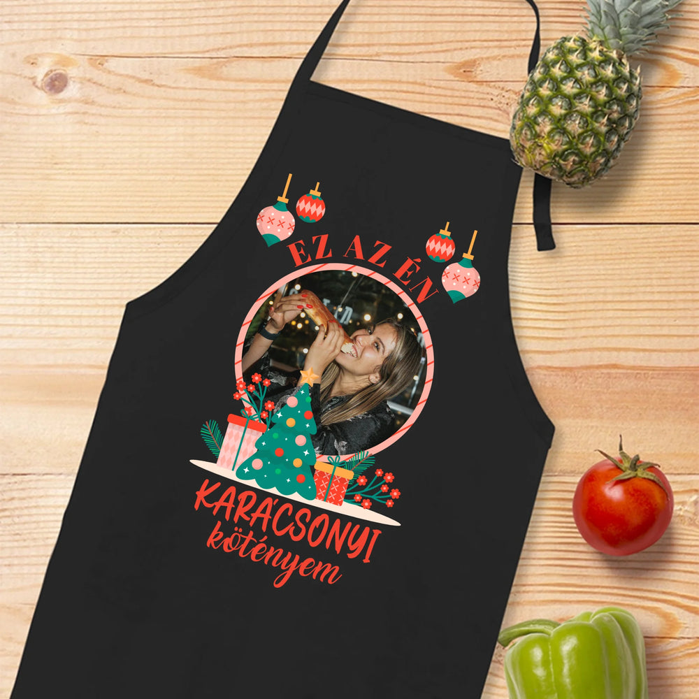 Ez az én karácsonyi kötényem egyedi fényképpel fekete színben