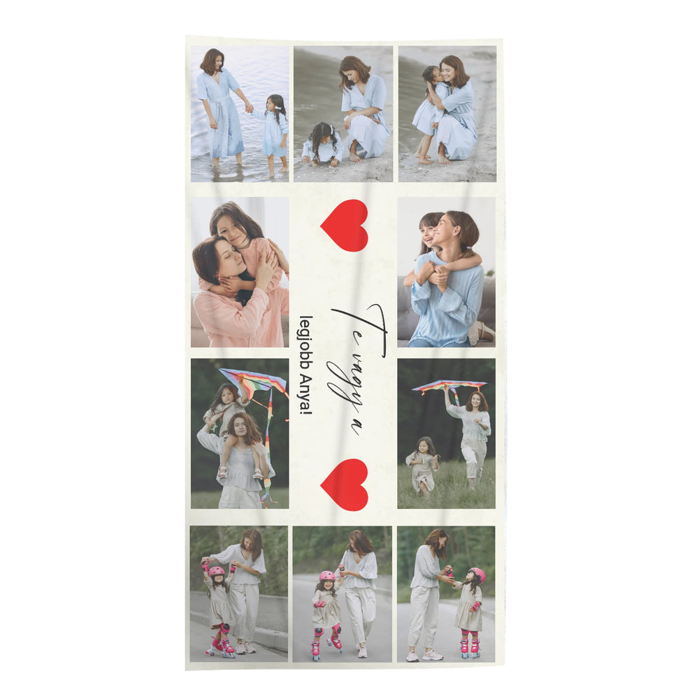 Egyedi 10 képes strandtörölköző szerkeszthető felirattal