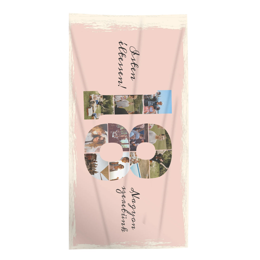 Egyedi képes 18. szülinapos törölköző szerkeszthető felirattal