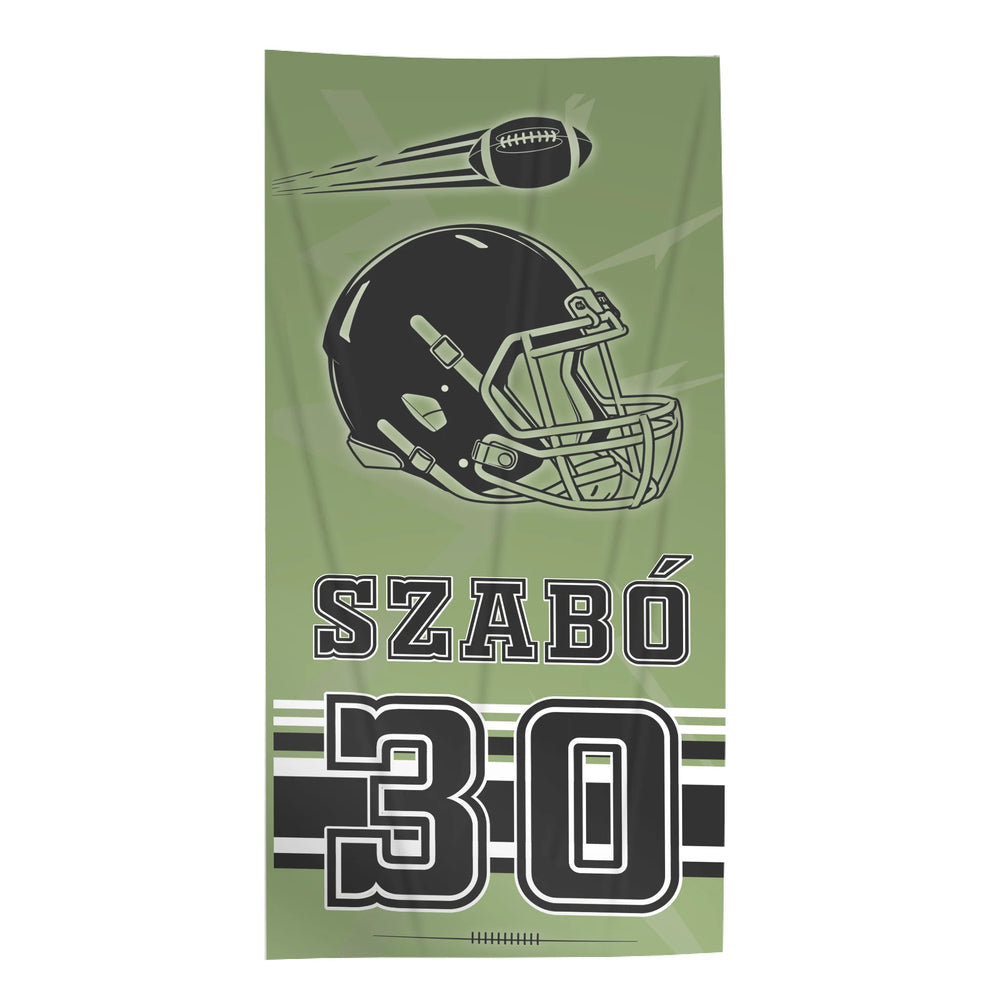Ajándék amerikai focistáknak - személyre szabott strandtörölköző névvel, számmal