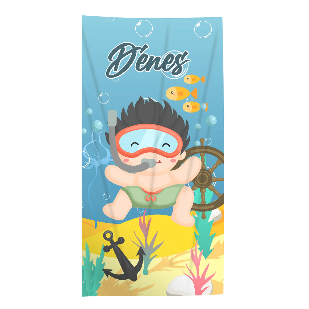 Egyedi strandtörölköző gyerekeknek személyre szabható fiús mintával