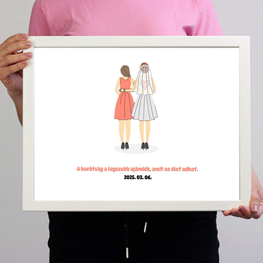 Koszorúslányok menyasszonnyal falikép saját felirattal