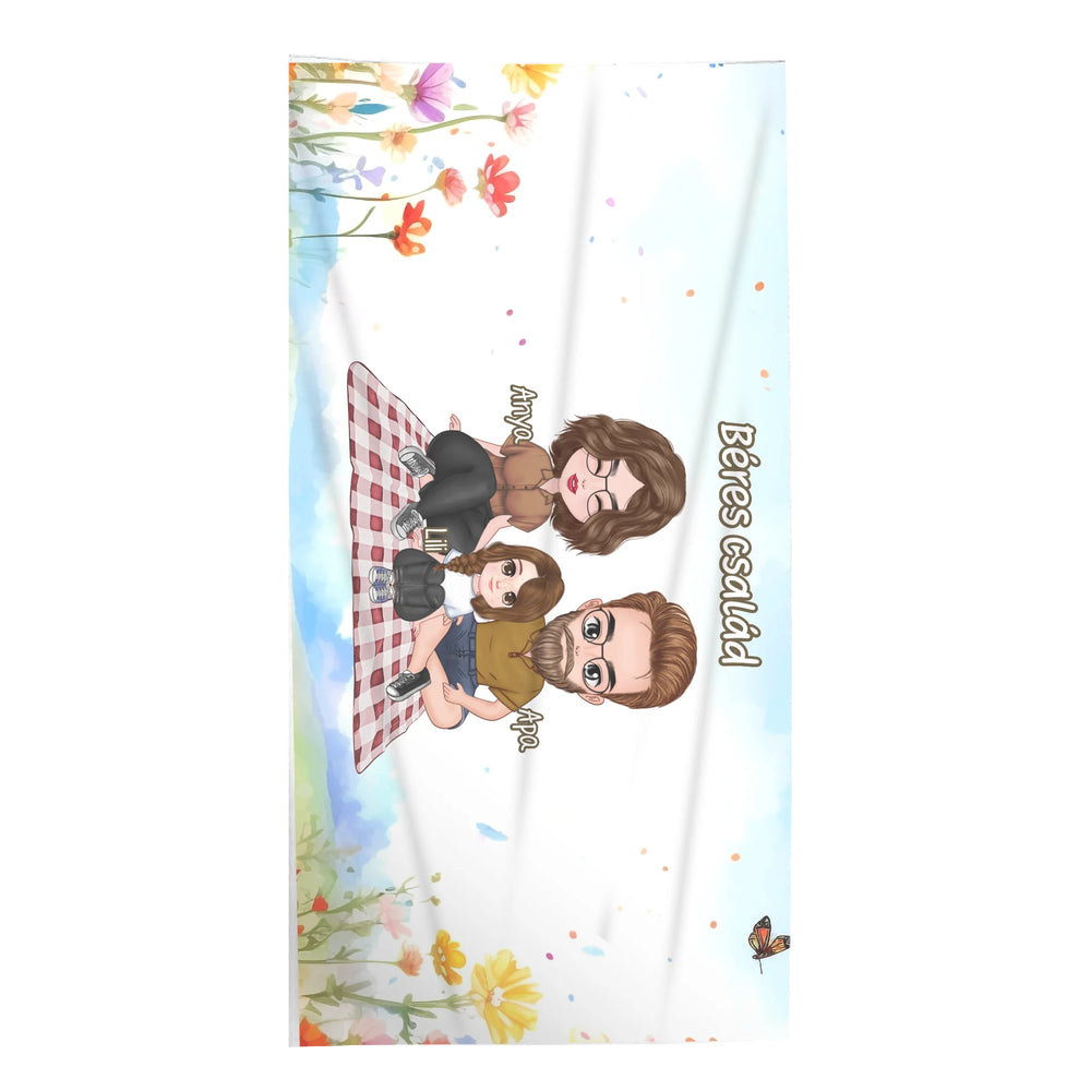 Szerkeszthető karakteres strandtörölköző család mintával