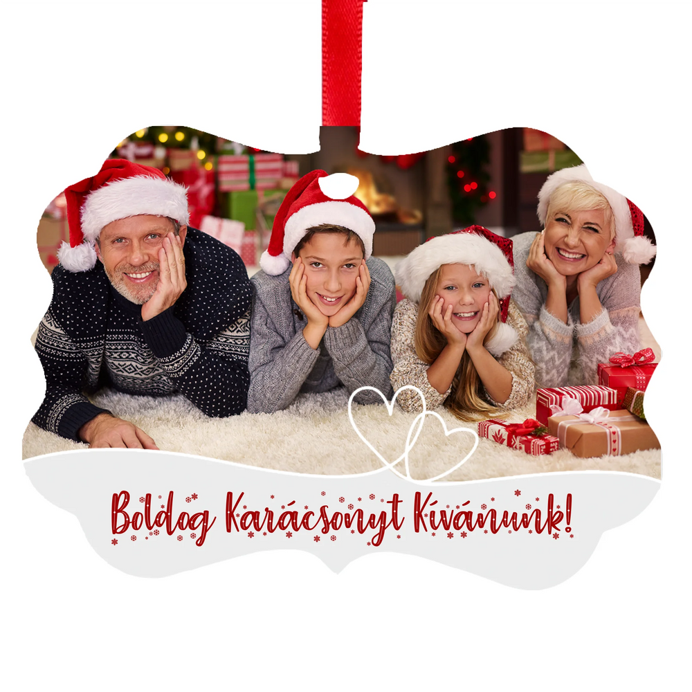 Egyedi fényképes karácsonyfadísz szerkeszthető felirattal