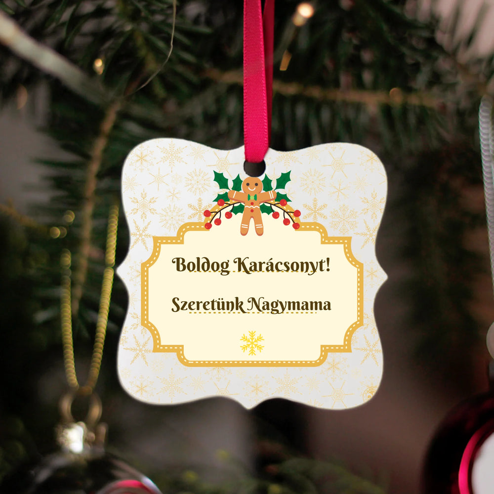 Karácsonyi mintás egyedi feliratos négyzetes karácsonyfadísz