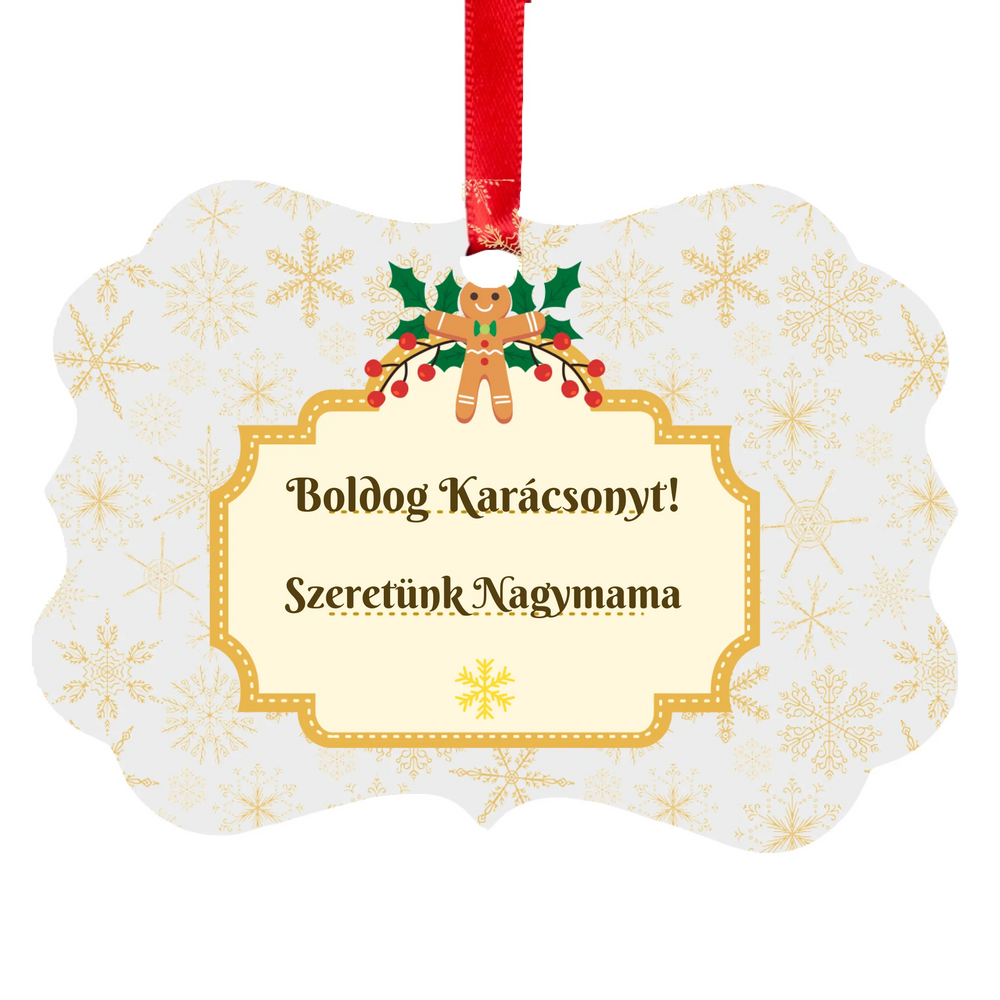Egyedi mintás hosszúkás karácsonyfadísz szerkeszthető felirattal