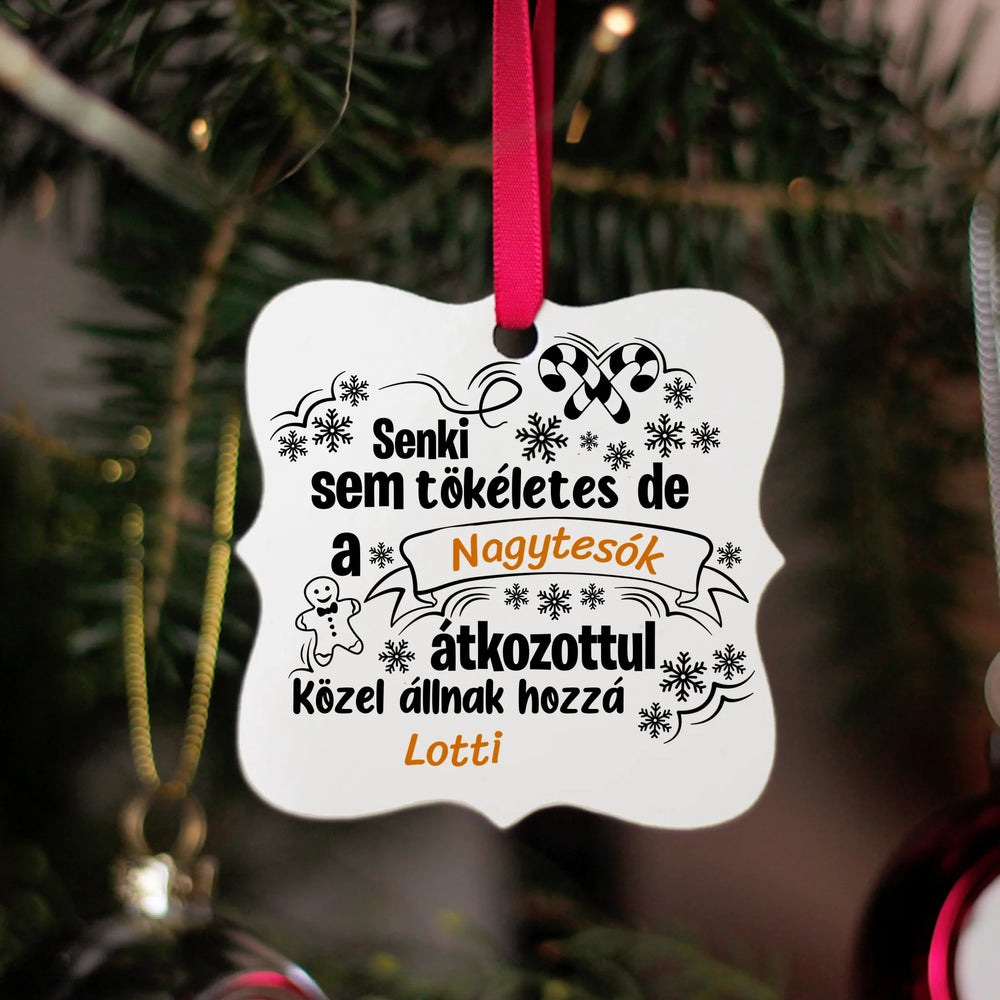 Vicces feliratos karácsonyi mintás négyzetes karácsonyfadísz