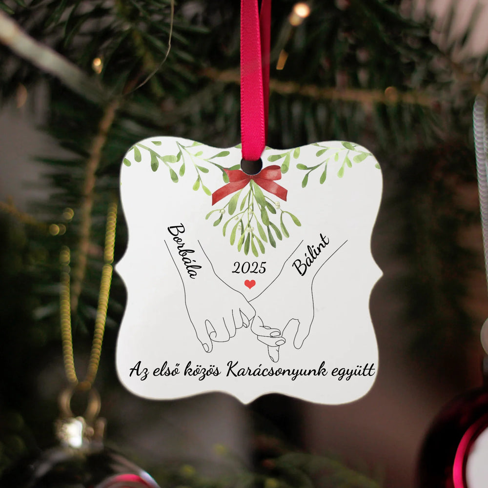 Első közös karácsonyunk - Egyedi neves négyzet alakú karácsonyfadísz