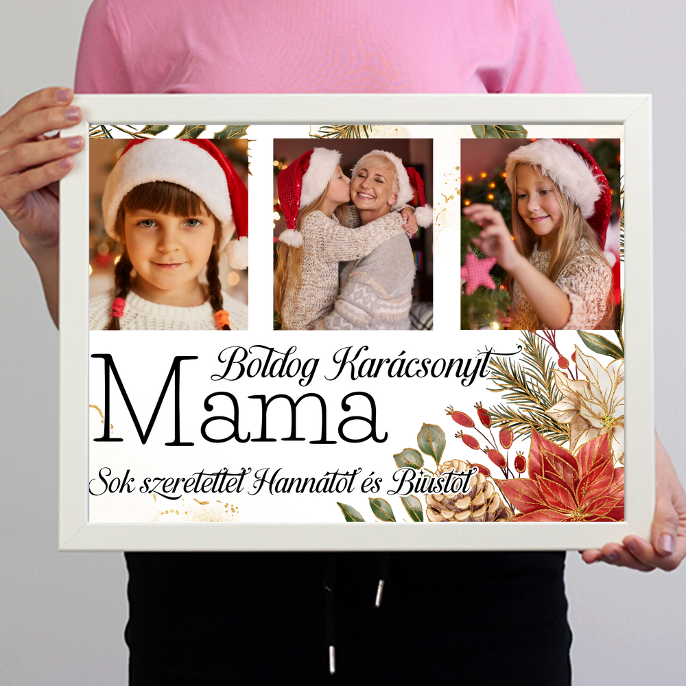 Karácsonyi ajándék mamáknak - egyedi képes falikép szerkeszthető felirattal