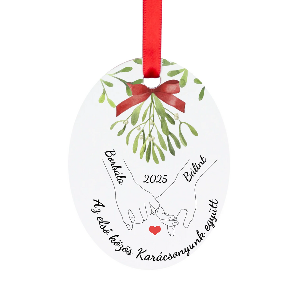 Első közös karácsonyunk - Egyedi neves ovális alakú karácsonyfadísz