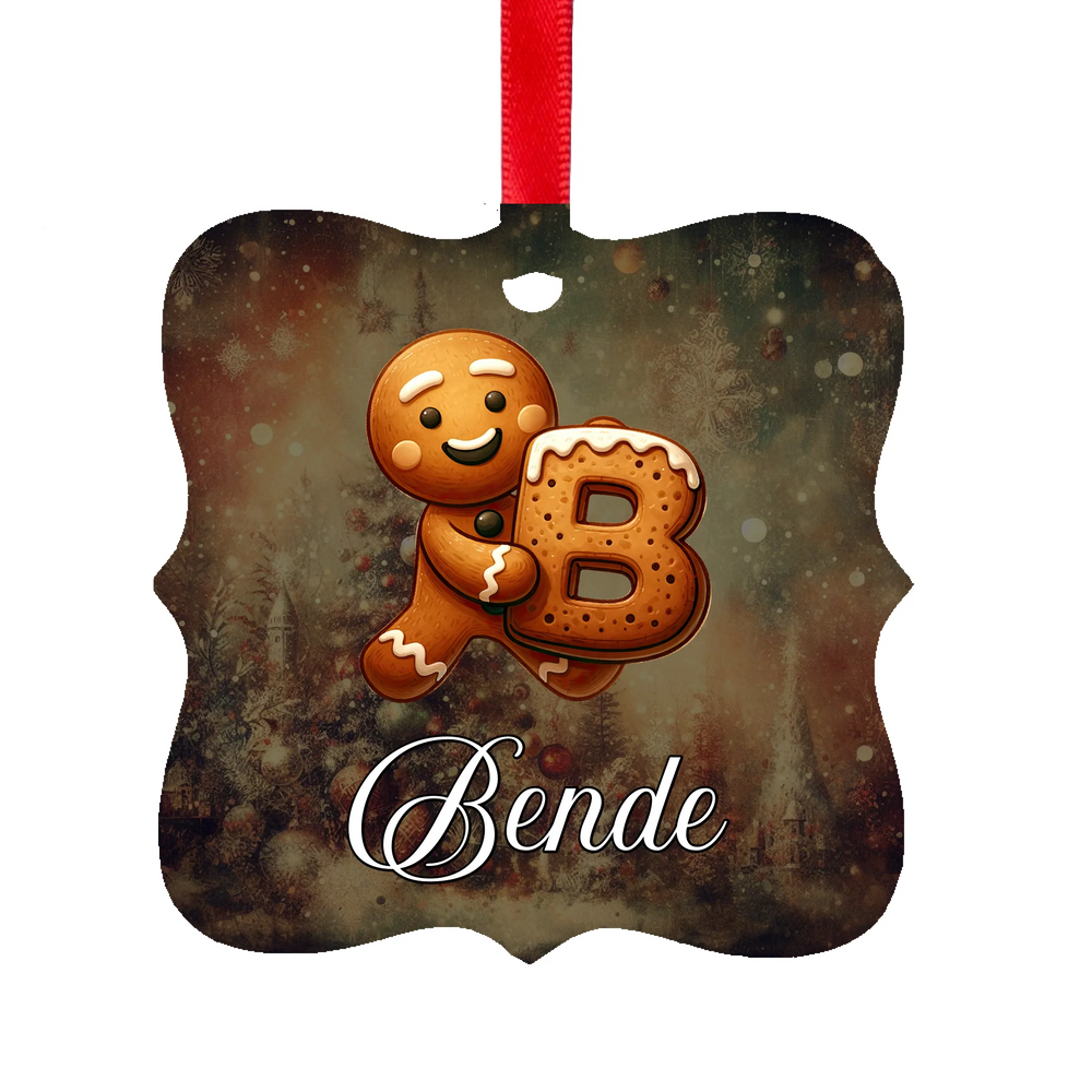 Karácsonyi mintás négyzetes dísz egyedi névvel és kezdőbetűvel