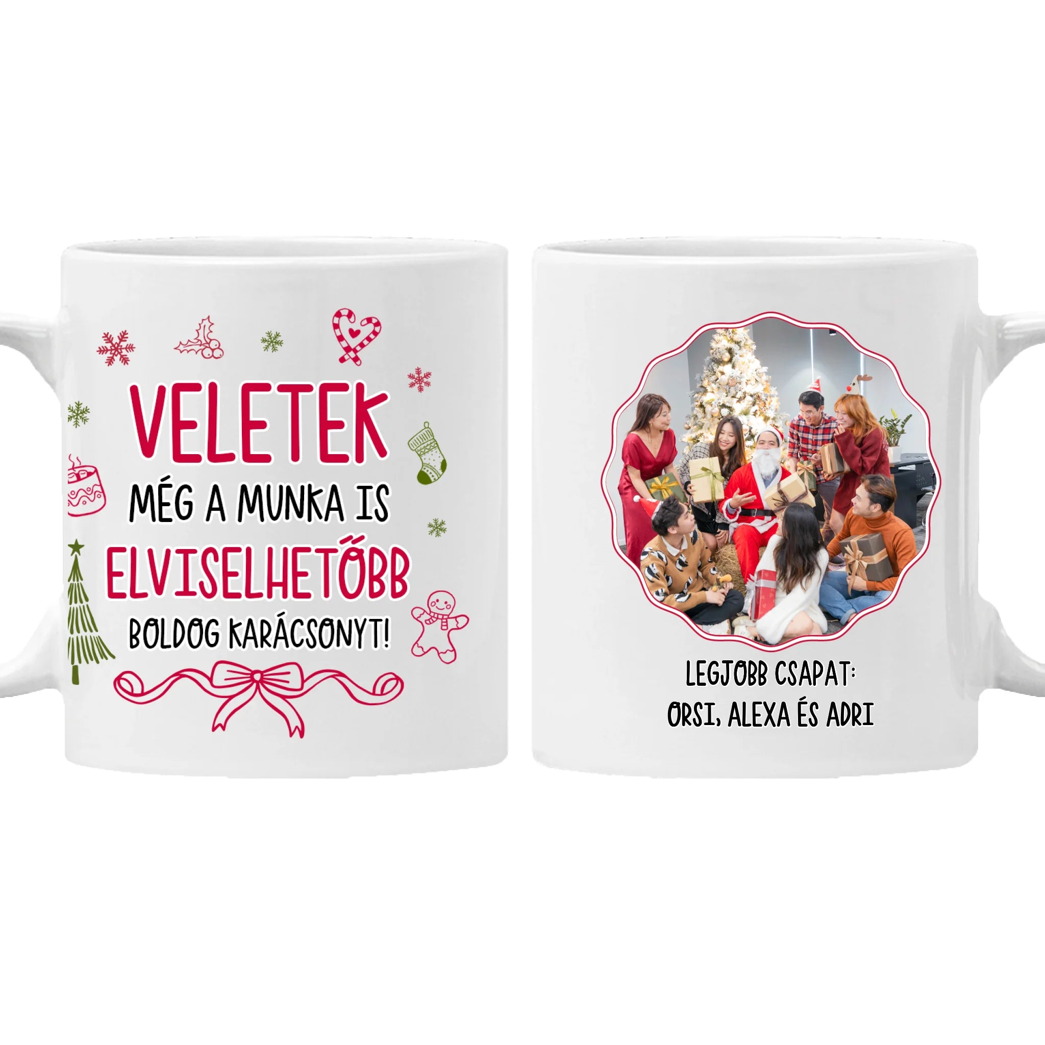 Karácsonyi bögre kollégáknak - vicces üzenettel és fényképpel