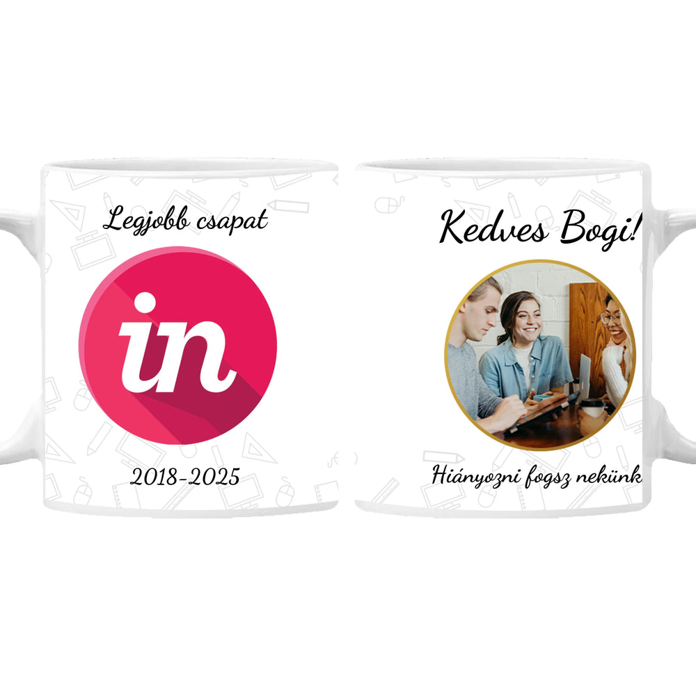 Búcsú bögre kollégának - saját fotóval és logóval