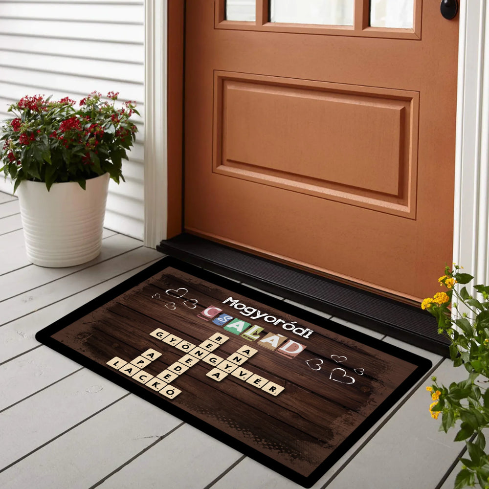 Scrabble mintás - egyedi feliratos lábtörlő családnévvel