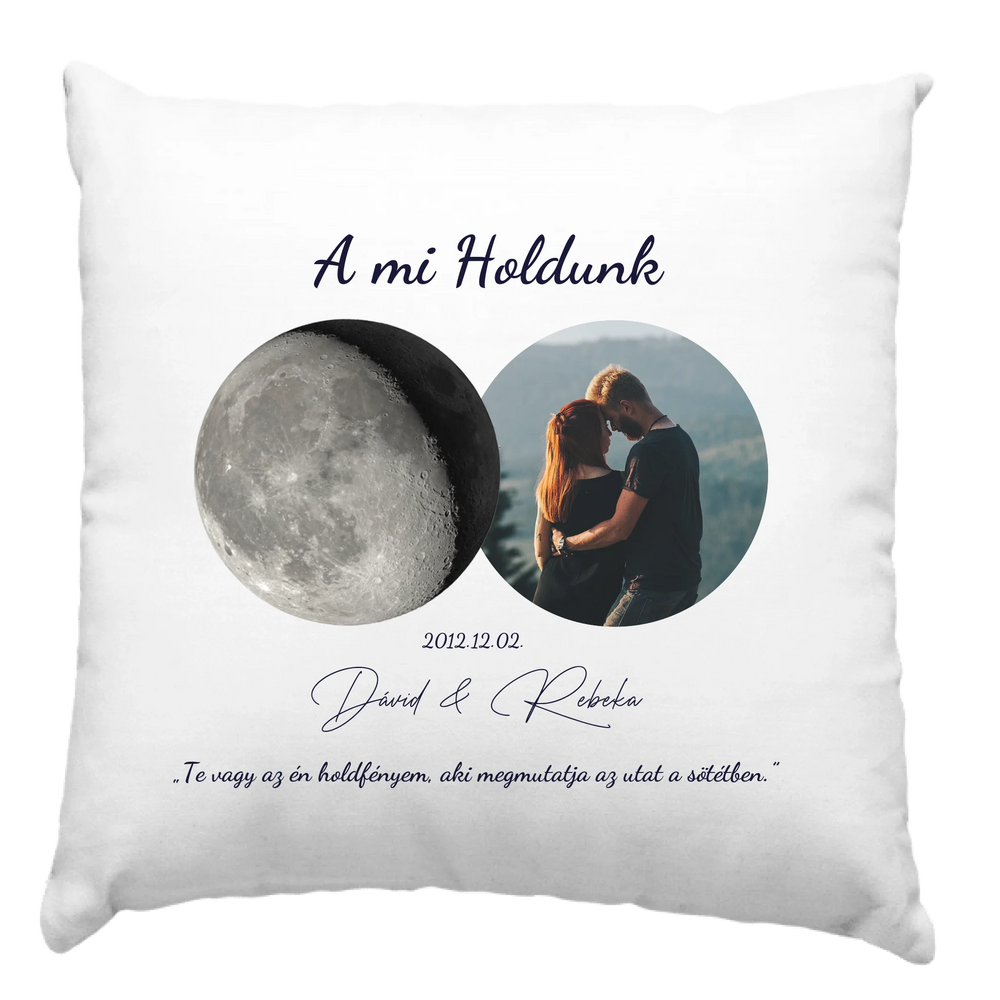 A mi holdunk - egyedi képes szerkeszthető feliratos ajándék párna