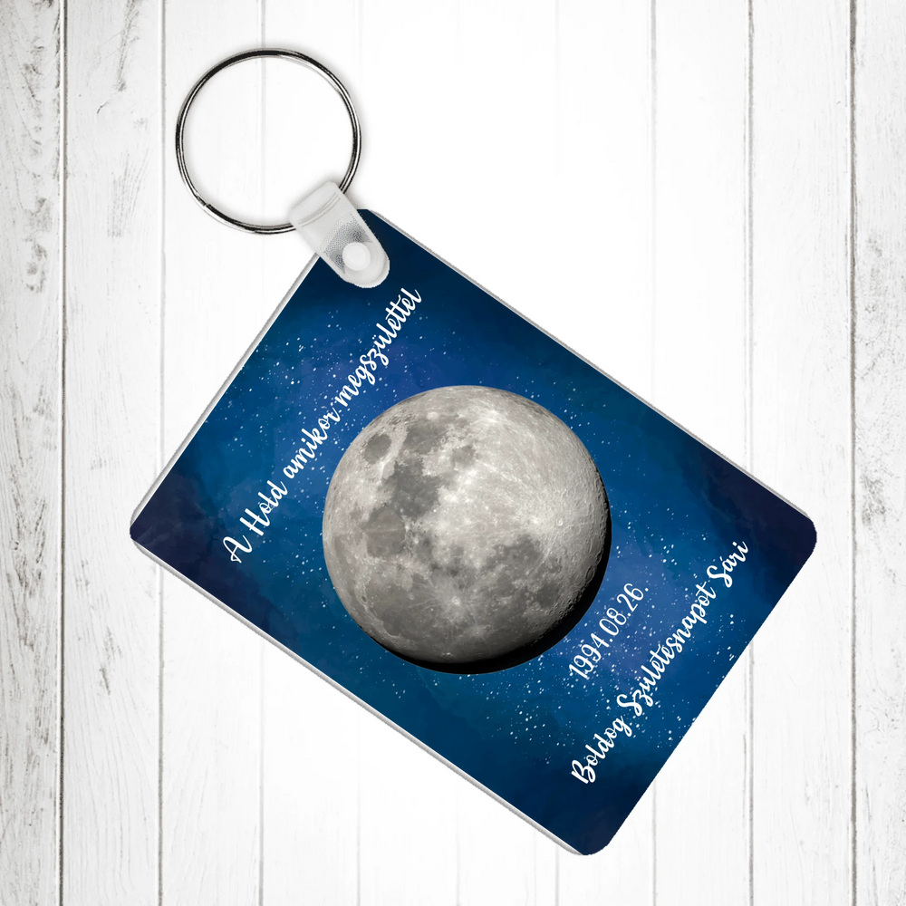 A Hold amikor megszülettél - szerkeszthető feliratos ajándék kulcstartó