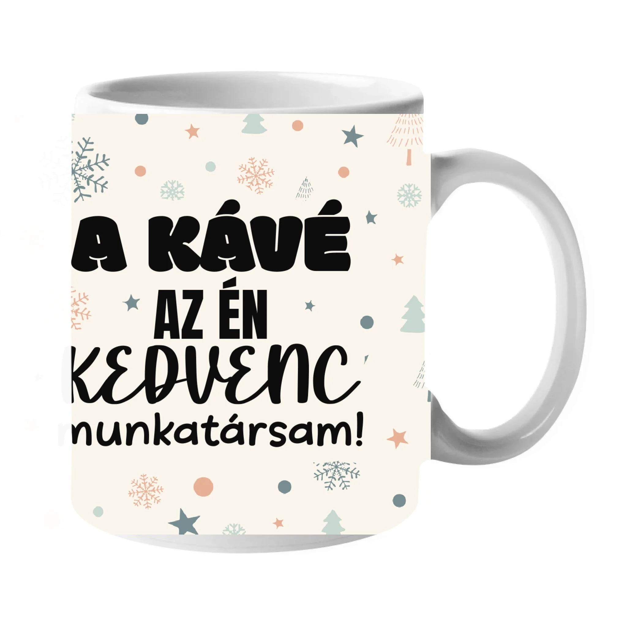 Karácsonyi bögre kollégának saját fotóval és vicces választható felirattal