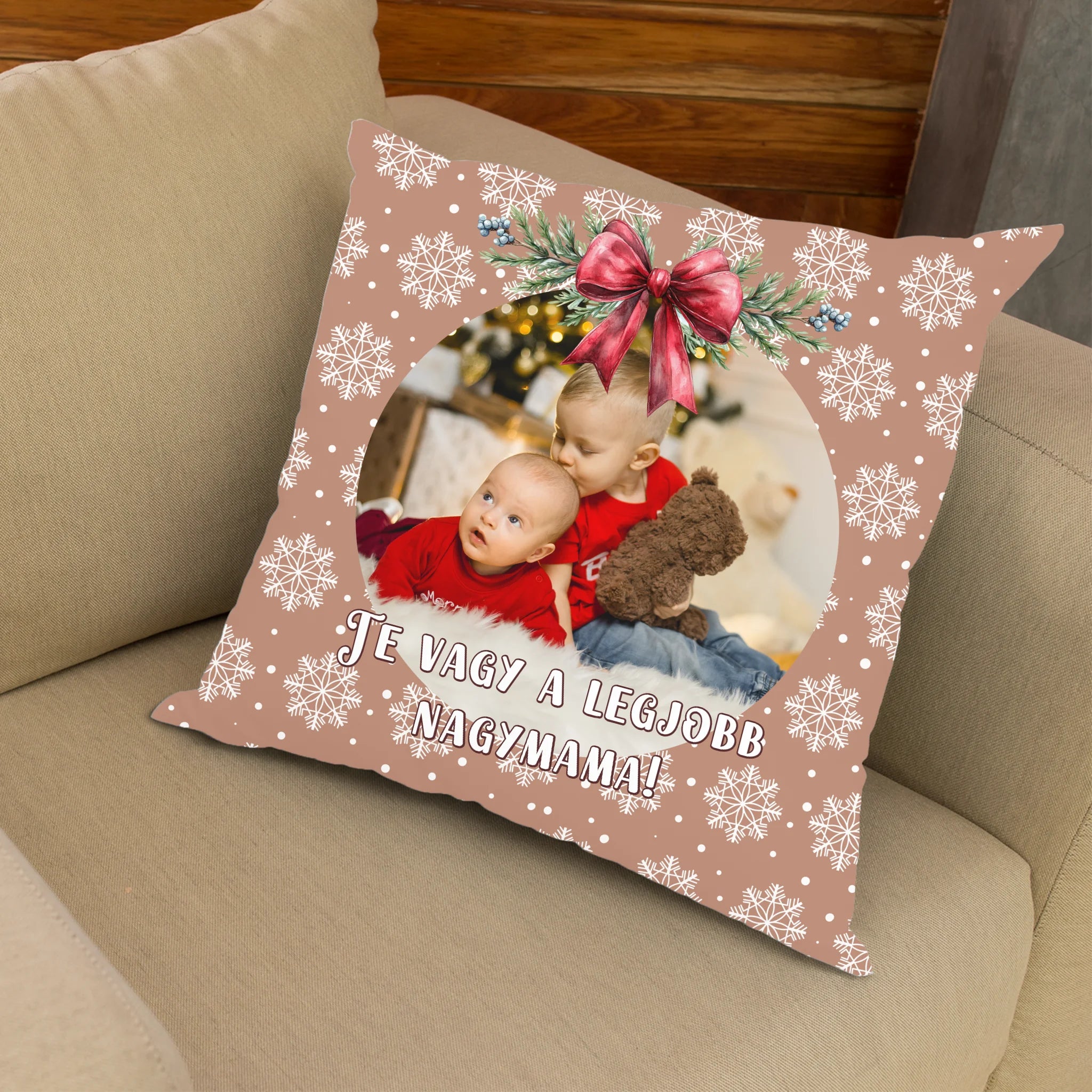 Karácsonyi fényképes piros FullPrint ajándék párna