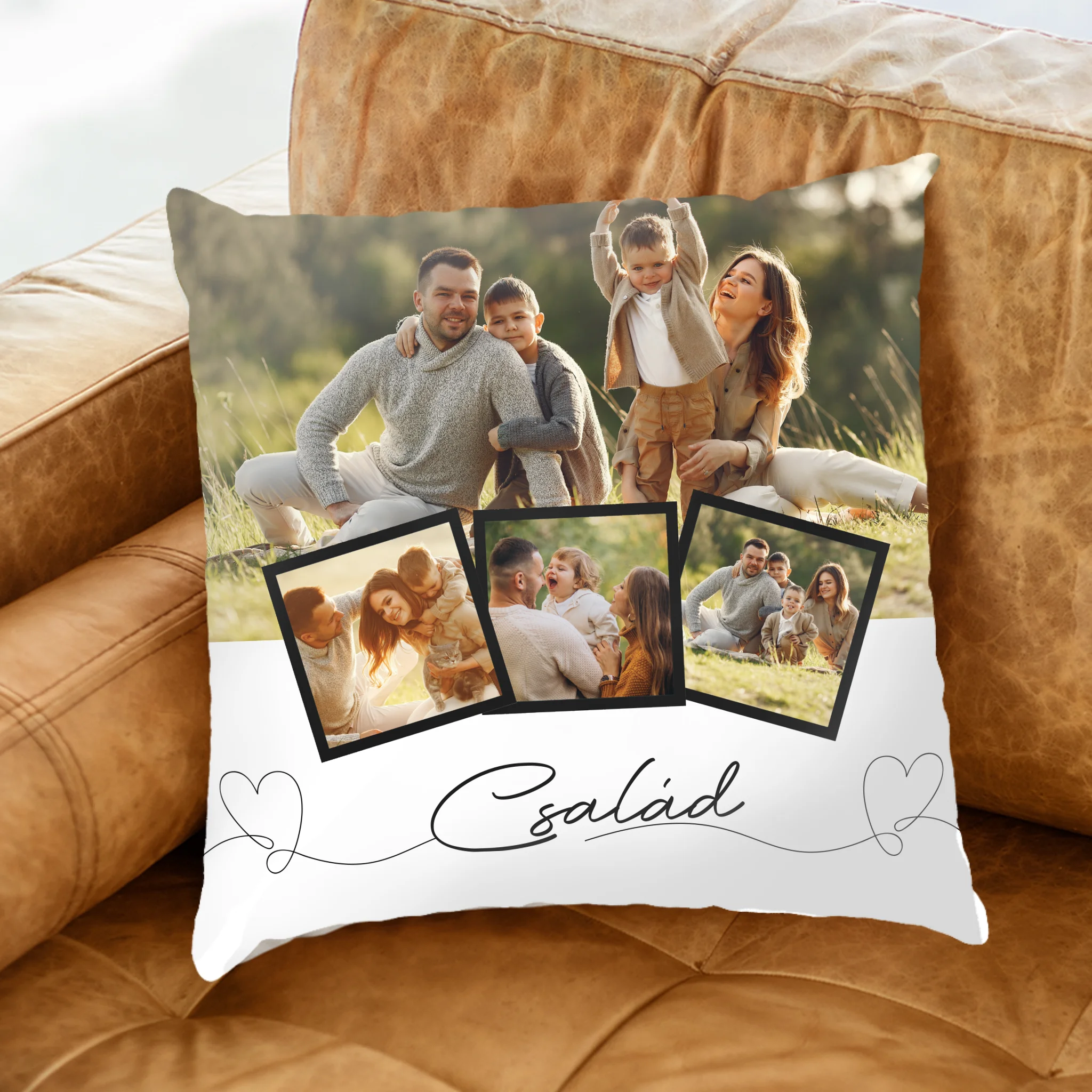 Egyedi képes fullprint párna család felirattal
