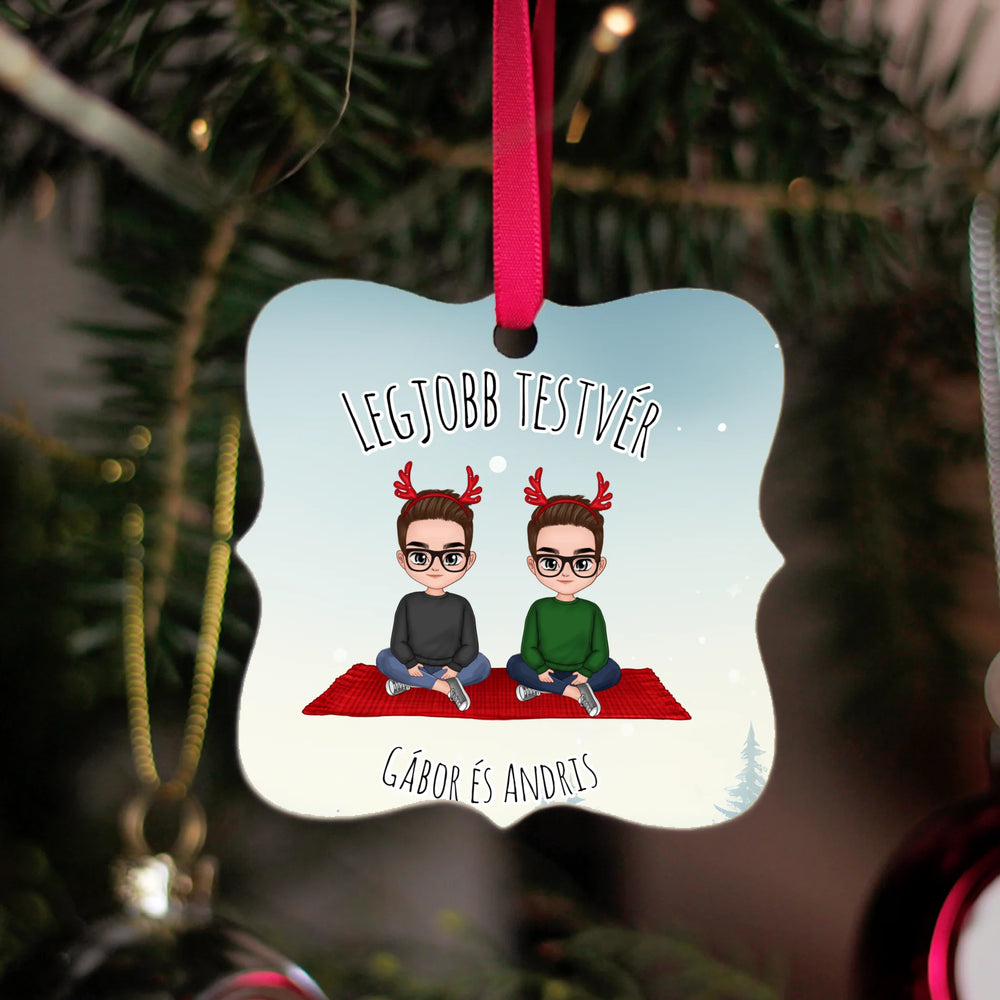 Karácsonyi fiú testvérek - Négyzetes karácsonyfadísz szerkeszthető karakterekkel