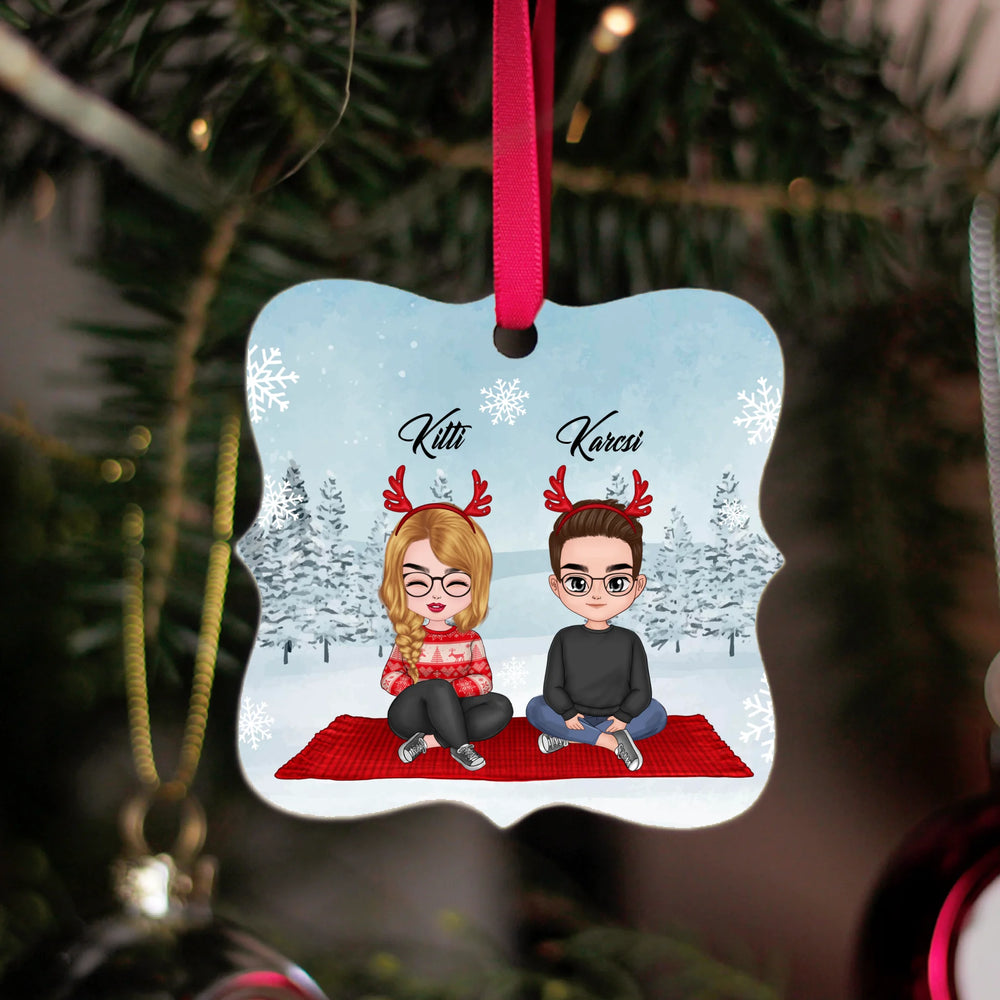 Szerkeszthető karakteres négyzetes karácsonyfadísz ajándék Testvéreknek