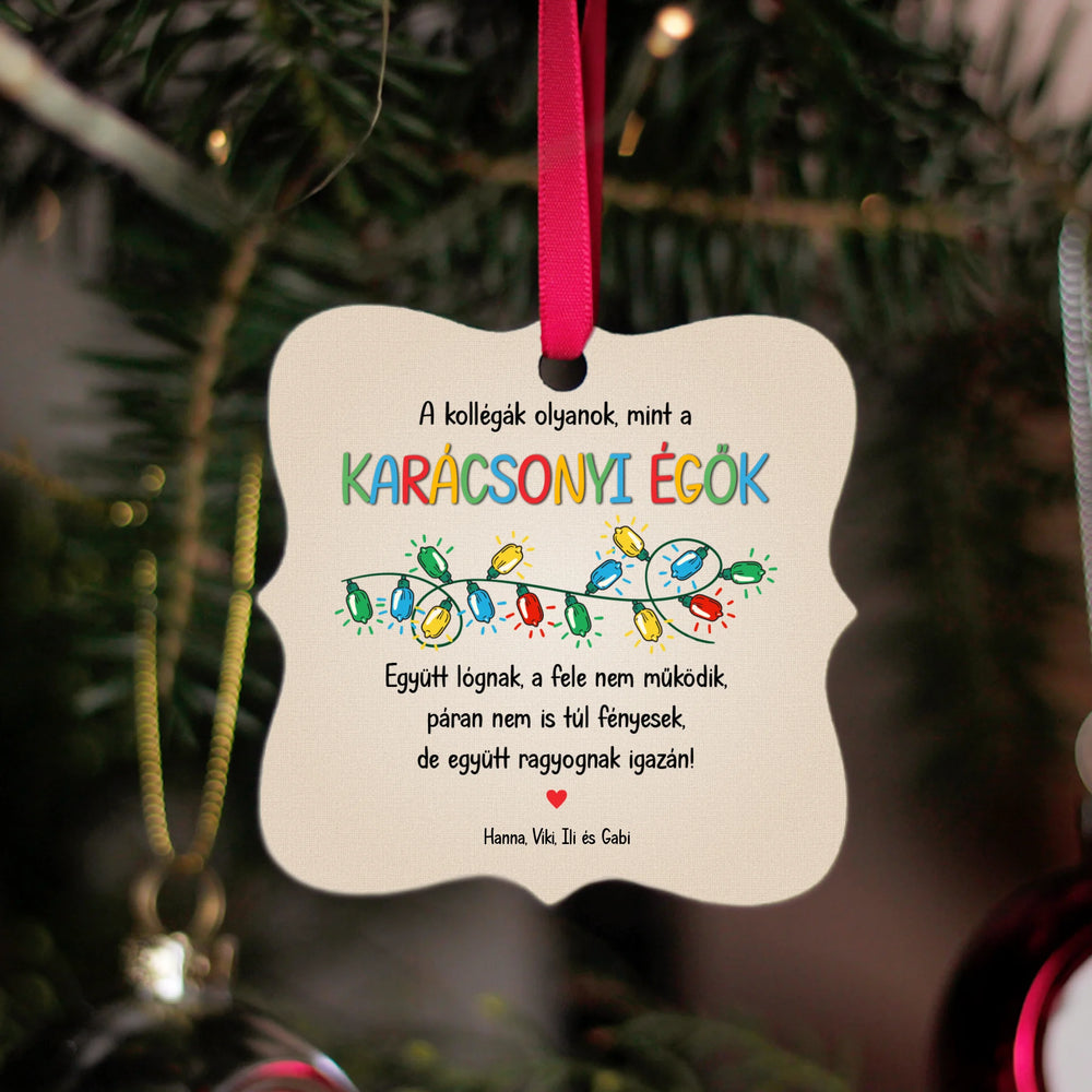 Kollégák együtt ragyognak - egyedi neves négyzet alakú karácsonyfadísz