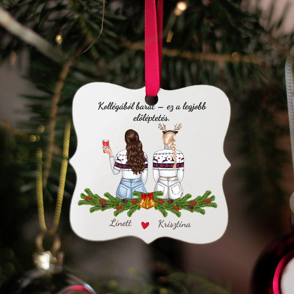 Négyzetes karácsonyfadísz karácsonyi mintával - saját fotóval és felirattal