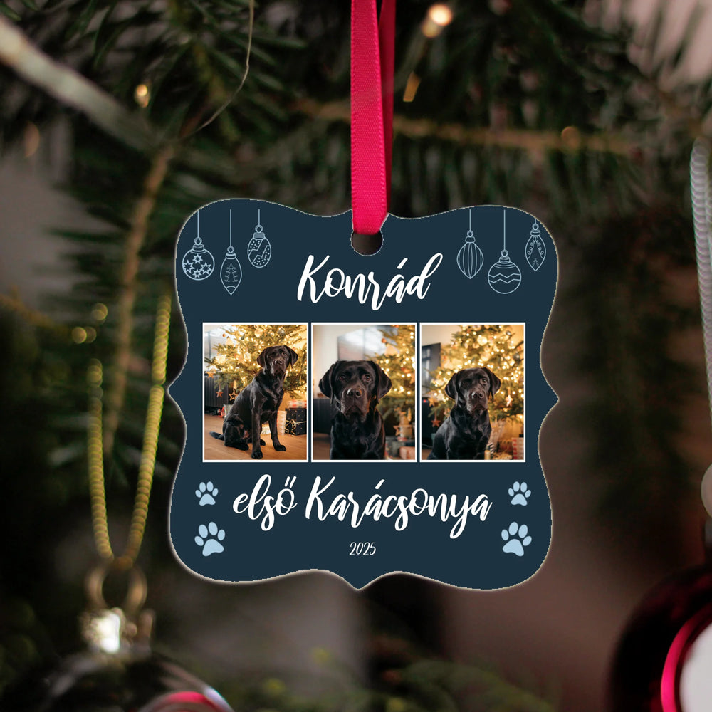 Egyedi négyzetes állatos karácsonyfadísz 3 fényképpel