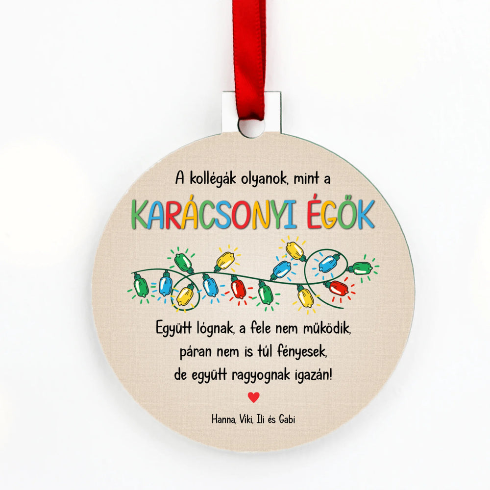 Kollégák együtt ragyognak - egyedi neves kör alakú karácsonyfadísz