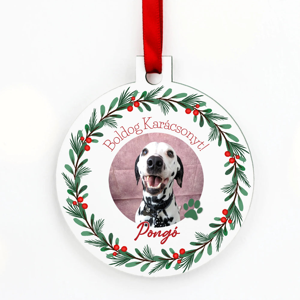 Személyre szabott kör karácsonyfadísz - kisállat fotóval