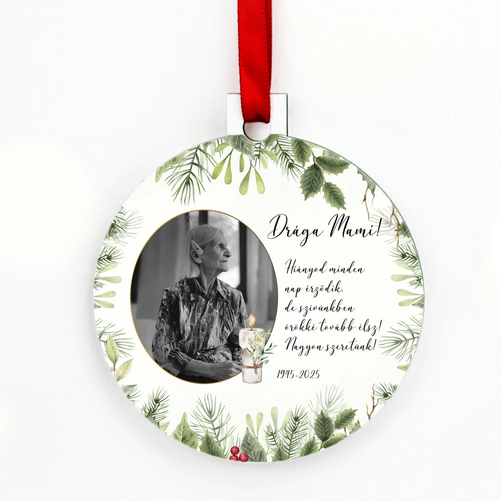 Emlék karácsonyfadísz - saját fotóval, felirattal