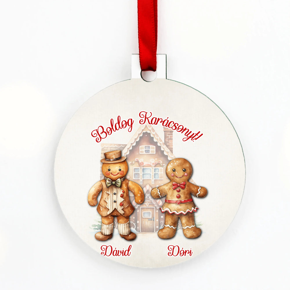 Mézeskalács család karácsonyfadísz egyedi névvel